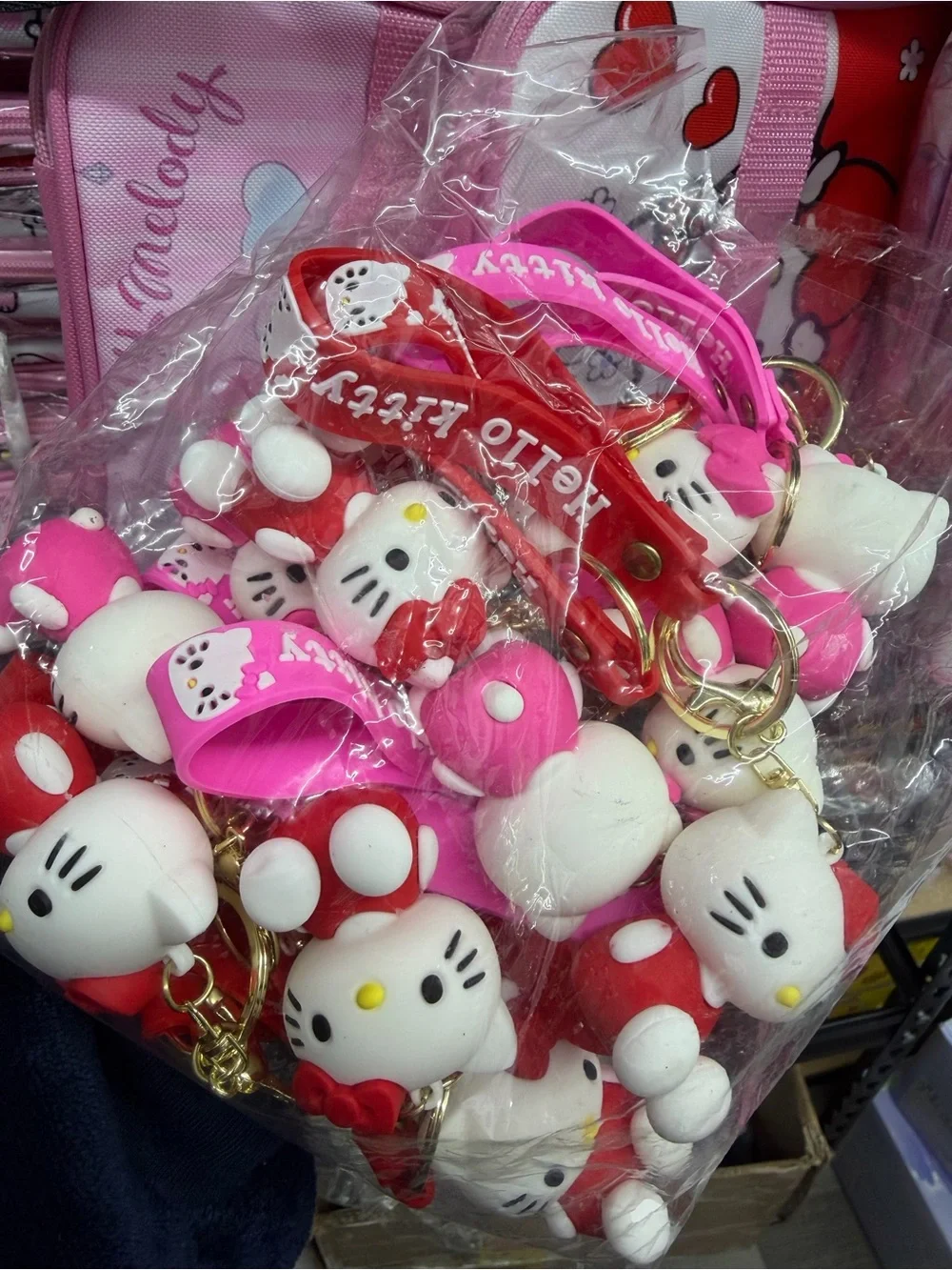 12 pcs Hello Kitty Keychain Set - Pink, Red & White Charms